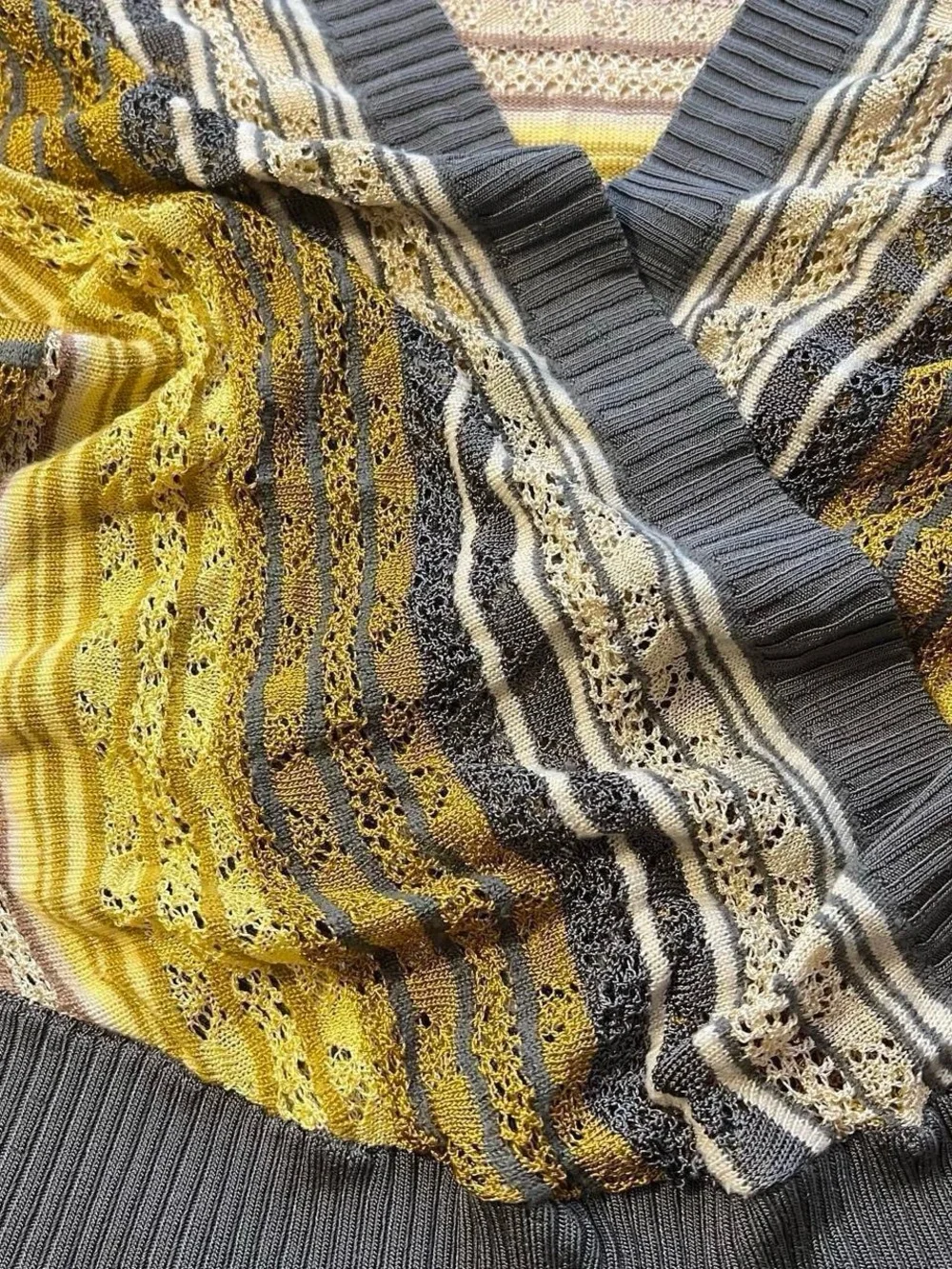 DKNY Striped Open Knit Vest V Neck Sweater